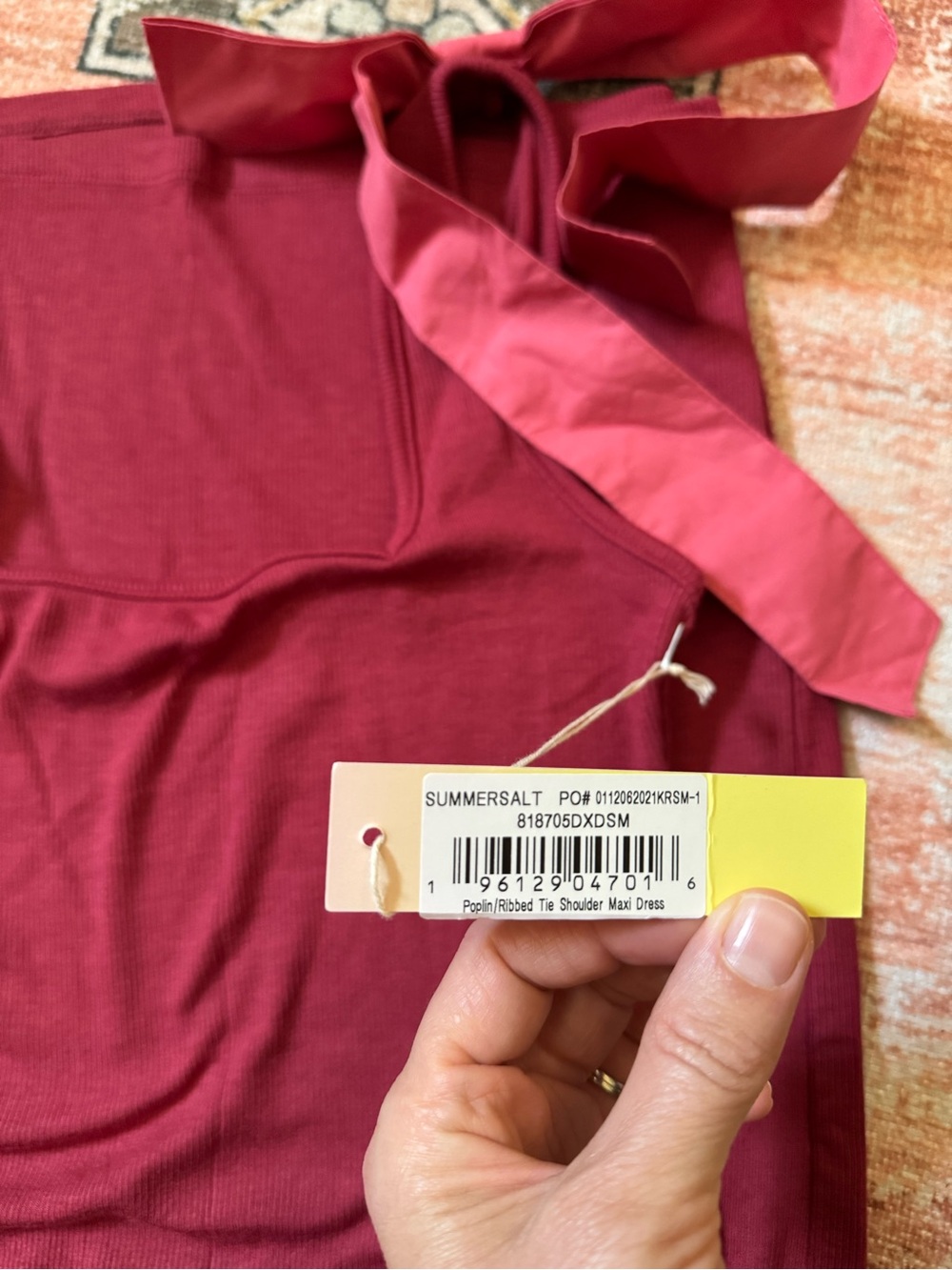summersalt The Softest Ribbed Tie-Shoulder Maxi Dress - Lychee & Pomegranate - Picture 4 of 5